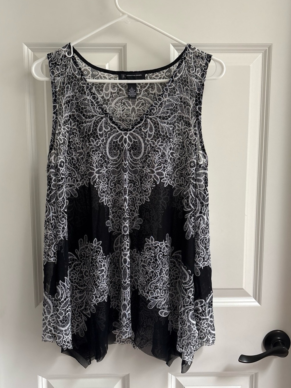 INC International Concepts Black and White Lace-Pattern Sleeveless Tank